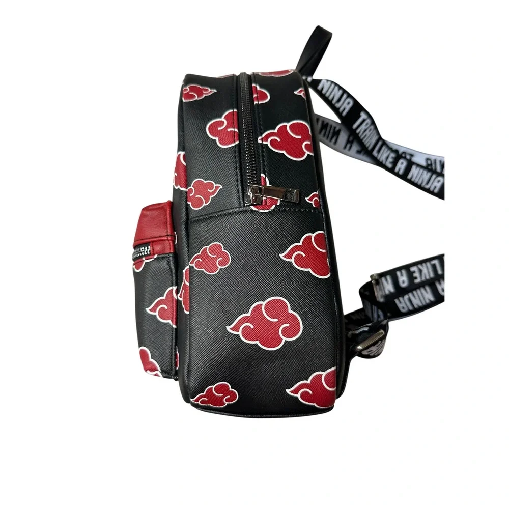 Bioworld Naruto Akatsuki Sasuke Red Cloud Faux Saffiano Leather Mini Backpack OS